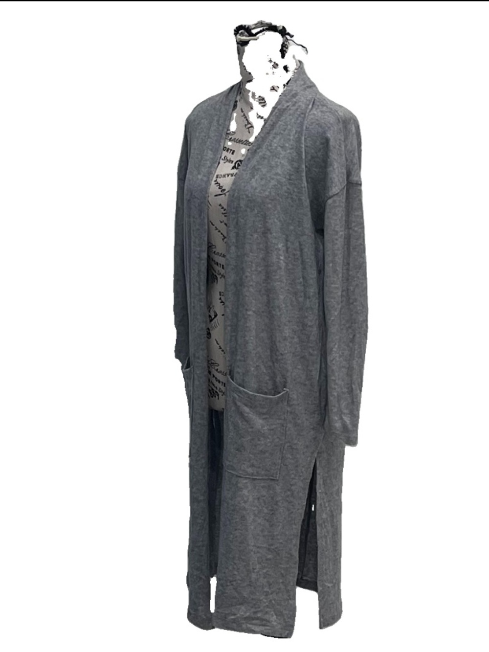 Haute Monde Gray Long Duster Cardigan Women’s S Soft Open Front Lagenlook Boho - Picture 3 of 9